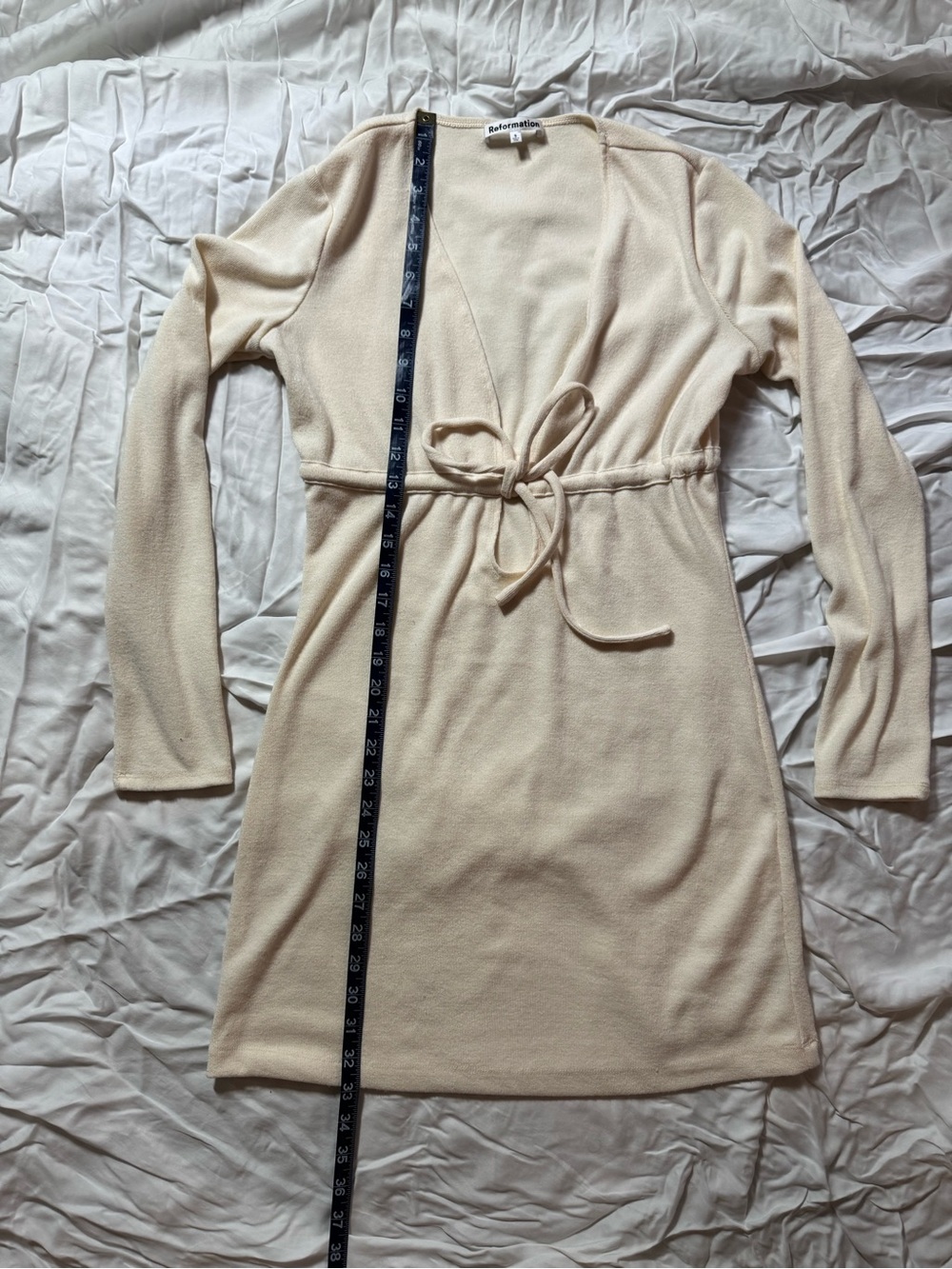 Reformation Cream Long-Sleeve Tie-Waist Dress
